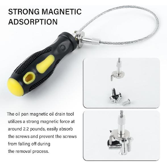 Aokdom Flexible Magnetic Oil Drain Plug Removal Tool,14.5Inch Oil Drain Plug Tool With Strong Magnetism,Must Have Car Tools Fit Most Oil Pan Plug