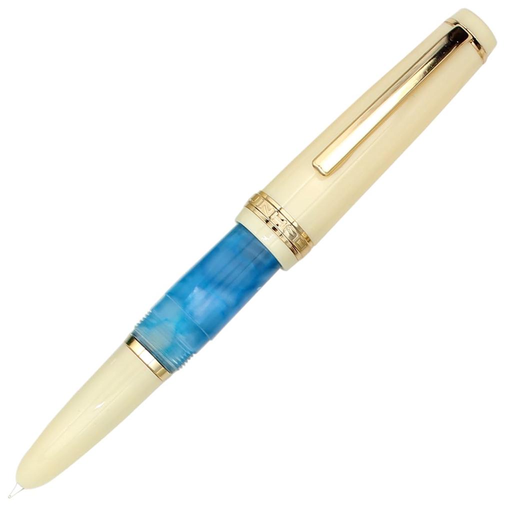 Gullor Mini Fountain Pen with Gold Acrylic Pocket Light Hidden Extra Fine Nib Trim, Pen, Blue, (0.38mm)
