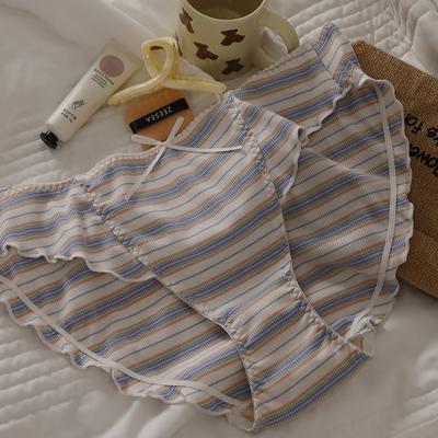 Неоновые полосатые свободные трусики, сексуальные трусики, контрастные допаминовые трусики со средней низкой талией, антибактериальные трусики из чистого хлопка для женщин