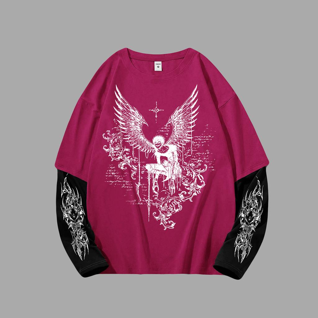 Мужская готическая футболка Y2k с принтом, оверсайз, с длинным рукавом, с круглым вырезом, уличная одежда, топ, весенняя посадка