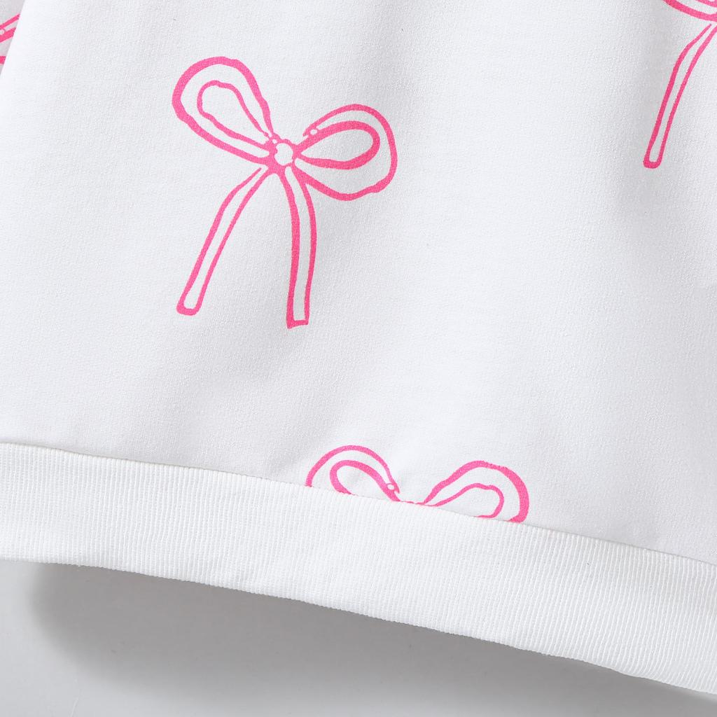 Толстовка для детей 2-7 лет, девочка, круглый вырез, милый бант, принт, длинные рукава, рубашки