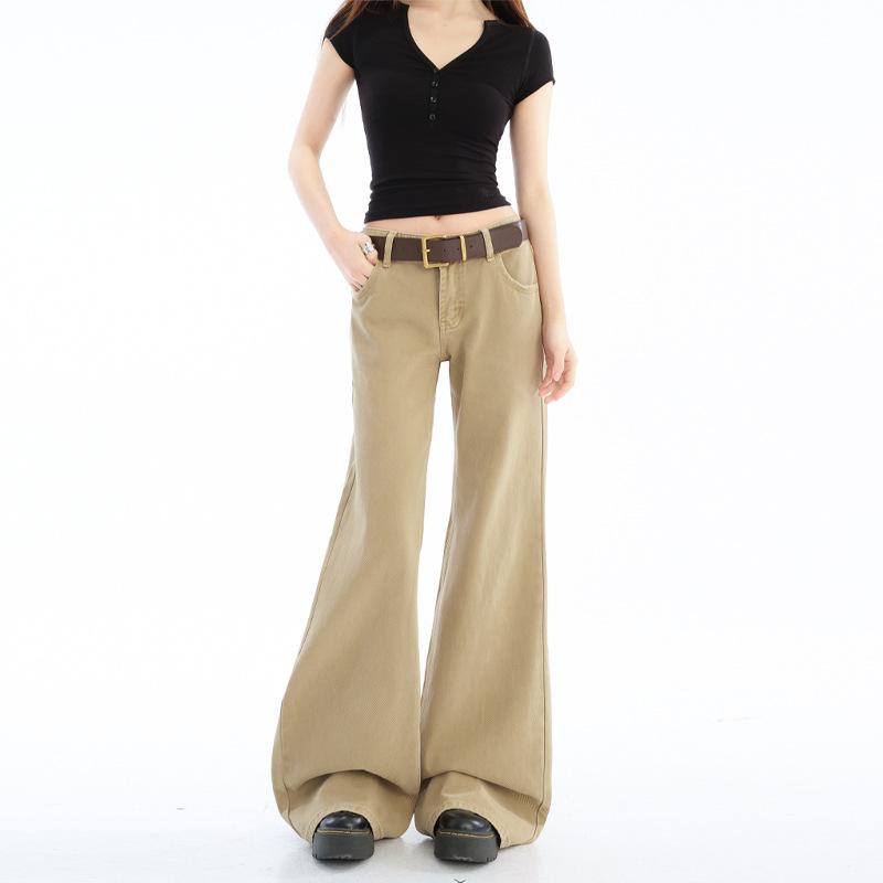 Джинсы женские весенние не прилегают к ногам, расклешенные брюки женские микро-пулл брюки дети выглядят худыми, свободные и неэластичные