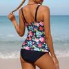 CHARMLEAKS Two Pieces Tankini Set For Women Retro Vintage Flower Print V Neck High Waist Swimsuit
