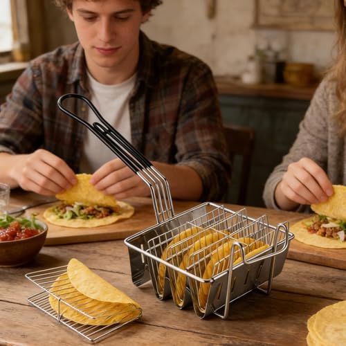 Taco Fryer Mold 4-Pack Stainless Steel Tortilla Holder Taco Basket for Snacks Home Kitchen Outdoor Grill Dinner Parties