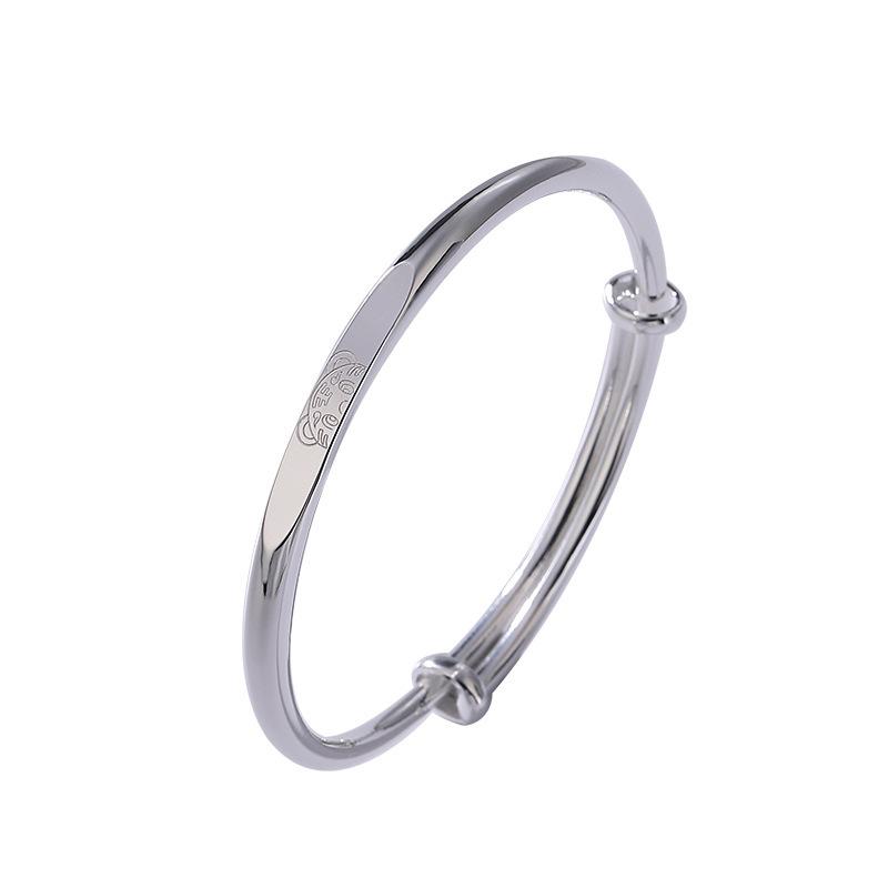 S999 Chinese Zodiac Tiger Sterling Silver Simple Stroke Bracelet with A Fashionable and Personalized Parent-child Style