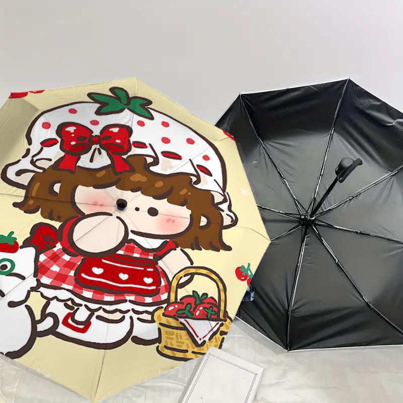 1PC strawberry cat Umbrella-8-Rib Reinforced, Automatic Open, Lightweight & Durable, Cute Fashion Accessory for Outdoor-Y0366
