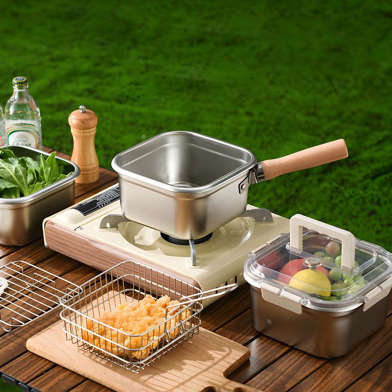 Кастрюля для фритюра из нержавеющей стали Сковорода Экономичная квадратная глубокая сковорода-фритюрница с корзиной и ручкой Универсальная фритюрница с крышкой