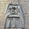 Kawaii женские футболки с героями мультфильмов, летние футболки с короткими рукавами и принтом кота в стиле Харадзюку, женская уличная одежда для пар, свободная одежда, топы Y2K