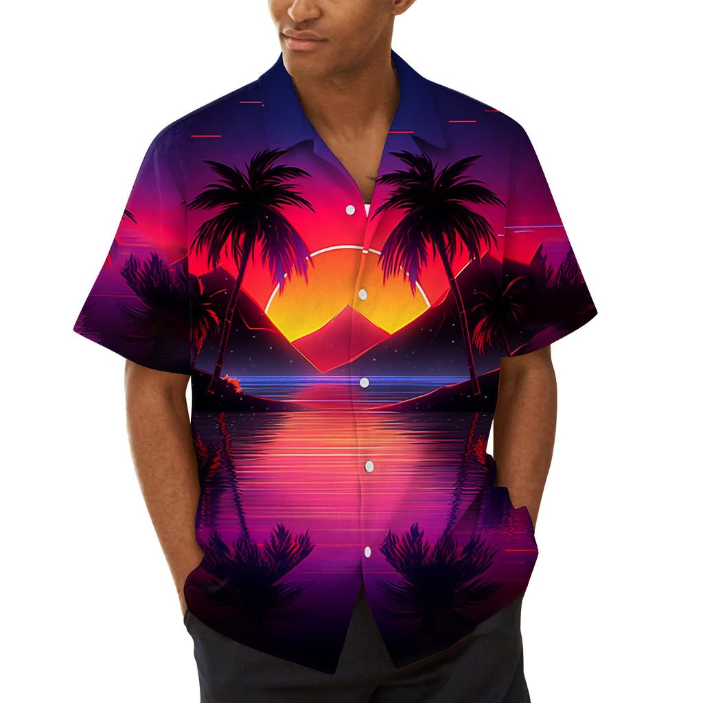 Гавайская рубашка для мужчин, мужские винтажные рубашки для боулинга на пуговицах, летняя пляжная рубашка с коротким рукавом
