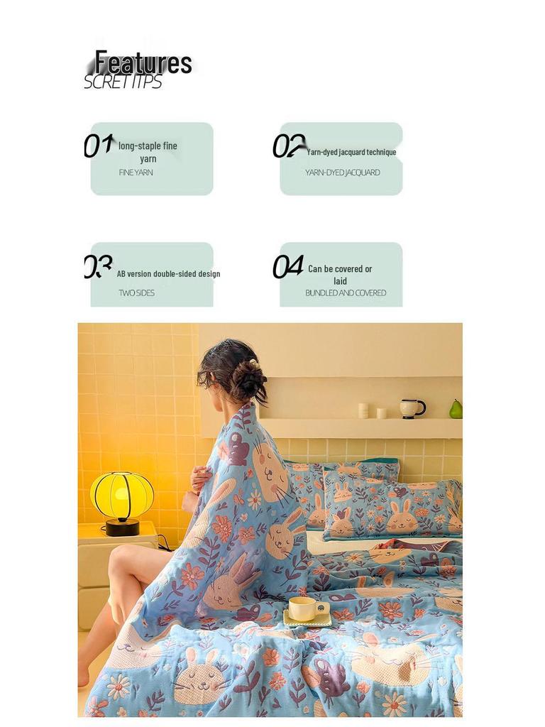 Трехслойное хлопковое марлевое одеяло - Универсальное для использования во время дневного сна в офисе, на диване, под кондиционером и в качестве летнего одеяла
