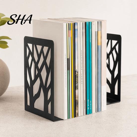 Tree Of Life Bookend 1 Pair of Decorative Bookends for Shelves, Heavy Duty Bookshelf Metal Organizer, Hollow Book Holder Stoppers Desk, Office Library