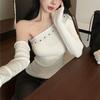 Summer Girl Style Sweater With Rhinestones And Off Shoulder Design For Youth Fashion