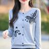 2025 Spring/Summer Women's Butterfly Intarsia Knitted Wool Cardigan – Loose Fit, Round Neck, Long Sleeve