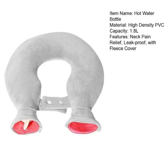 1.8L U-Shaped Hot Water Bottle Neck Shoulder Pain Relief Leak-proof PVC Hot Water Bag with Fleece Cover Hot Cold Therapy Neck Warmer Bag