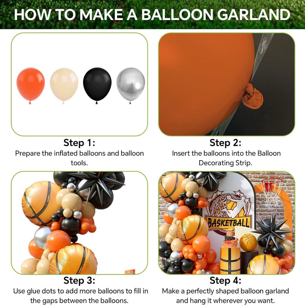 100Pcs Basketball Balloon Arch Garland Kit Basketball Party Balloons Garland for Boys Birthday Party Sports Party