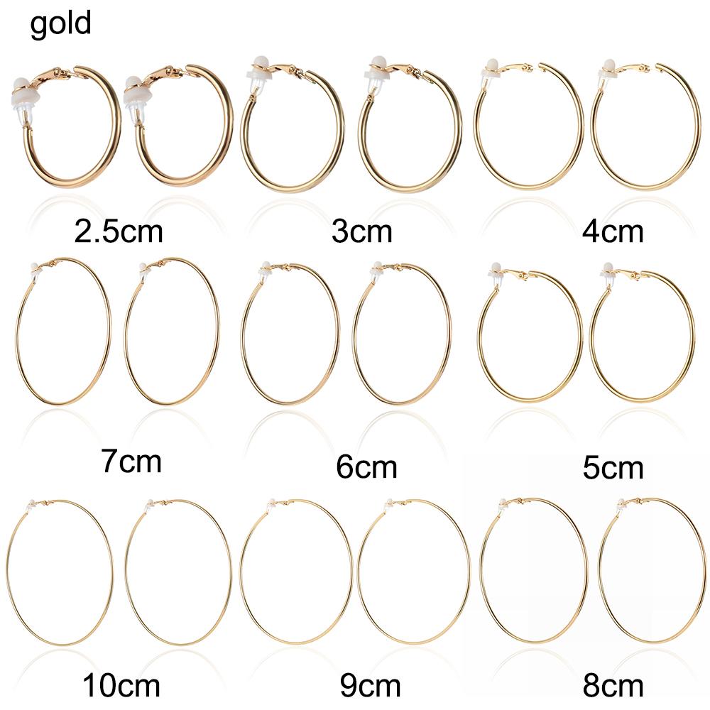 Пара ювелирных изделий золото серебро черный женская мода большой круг клипса на ухо без пирсинга серьги кольца