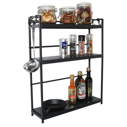 Lucky Thin Stovetop Side Rack, 3-Tier Condiment Rack, 50cm Wide, with Hooks, Kitchen Storage, Condiment Shelf, Kitchen Shelf