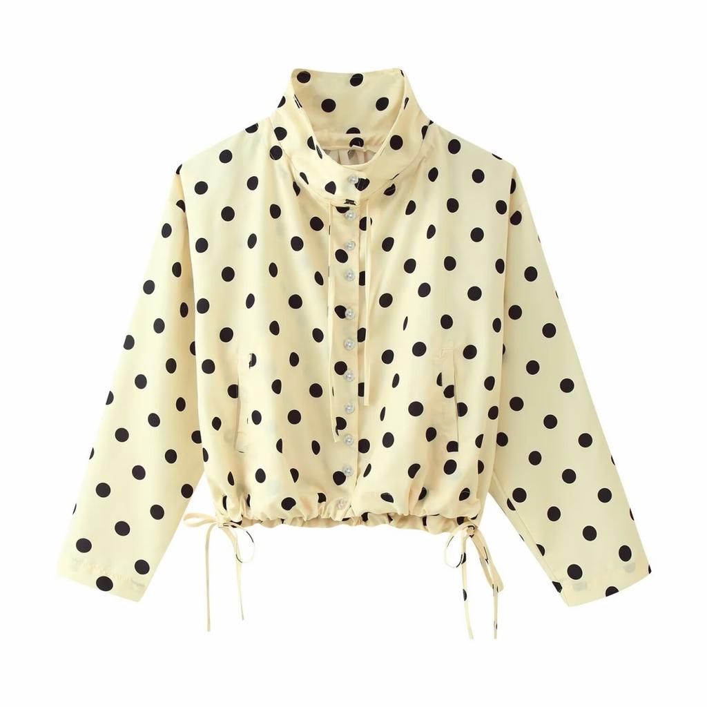 2026 Spring New Product European and American Cross-border Women's Clothing Street Fashion Drawstring Design Polka Dot Jacket w017 D028