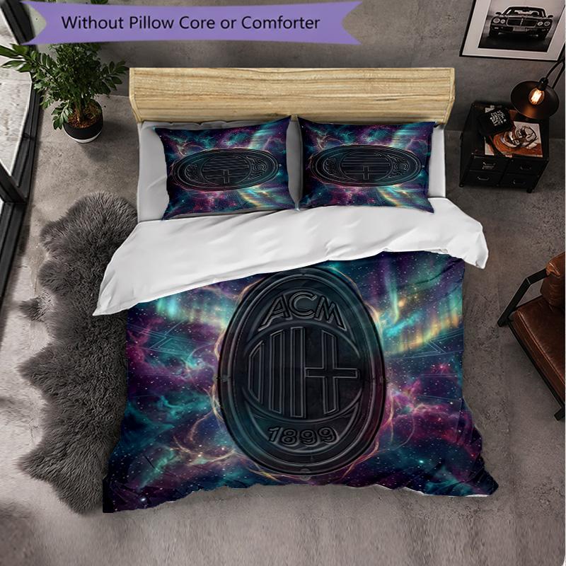AC Milan Pattern 3 Pieces Bedding Set Soft Microfiber Duvet Cover with Pillow Cases for Bedroom