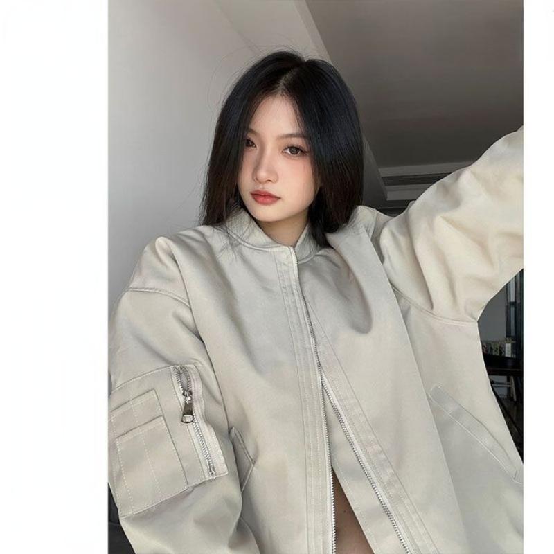 Женская куртка-бомбер в стиле Харадзюку Y2k, винтажная куртка-авиатор на молнии, японская мода, уличная одежда, бейсбольный топ