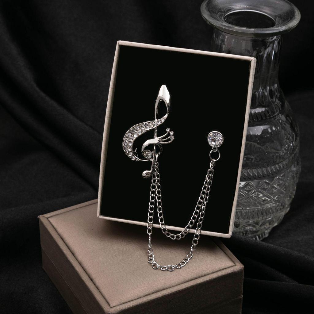 Европейская и американская мода Двухслойная цепочная брошь - Дизайн в стиле британского двора с крестом и нотой для мужчин