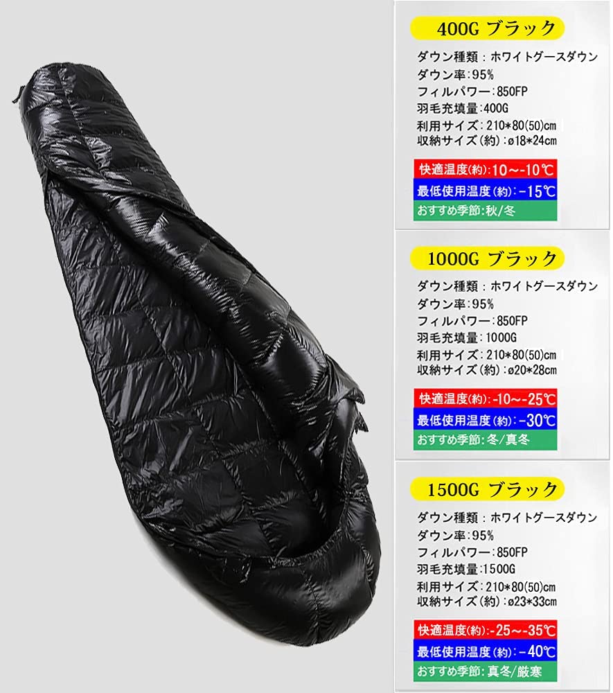 Fengzel Outdoor Mummy Sleepbag cm 3D Quilt Goose Down Filler 850FP Connectable Minimal Working Temperature Lightweight Compact Large Size