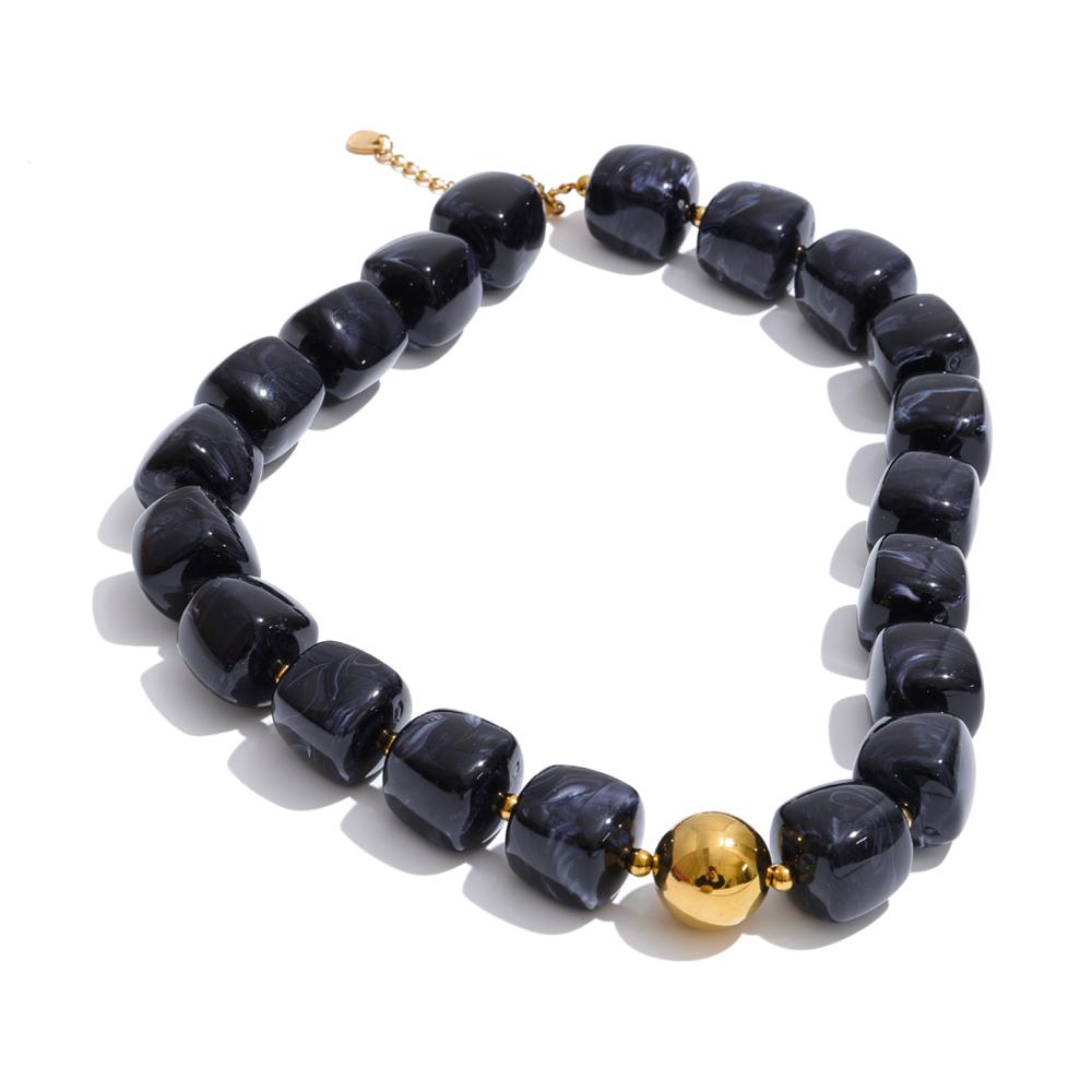 Yhpup Acrylic Square Beads Chain Necklace Bracelet Bangle Stainless Steel Handmade Jewelry Waterproof Green Khaki Pink Amber