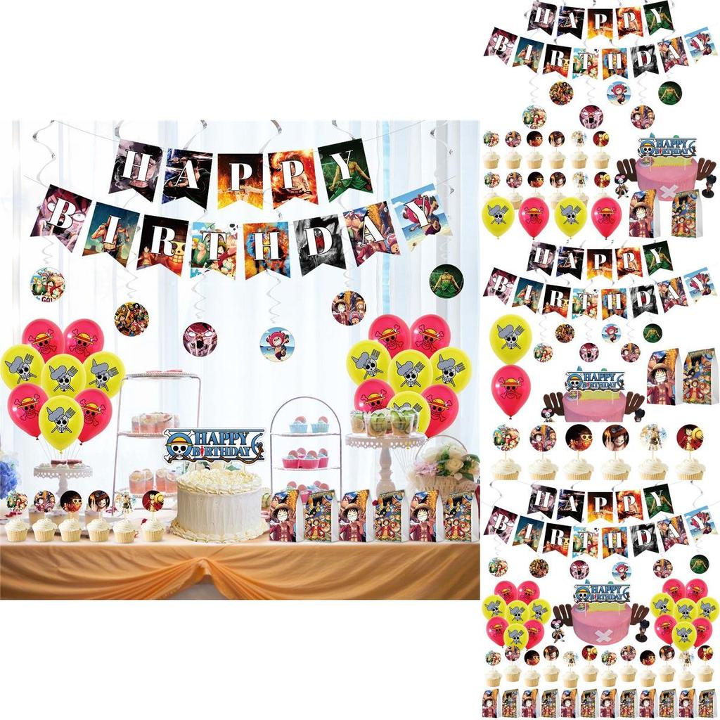 Восхитительный набор принадлежностей для украшения на день рождения в стиле One Piece с яркими цветами и забавными дизайнами