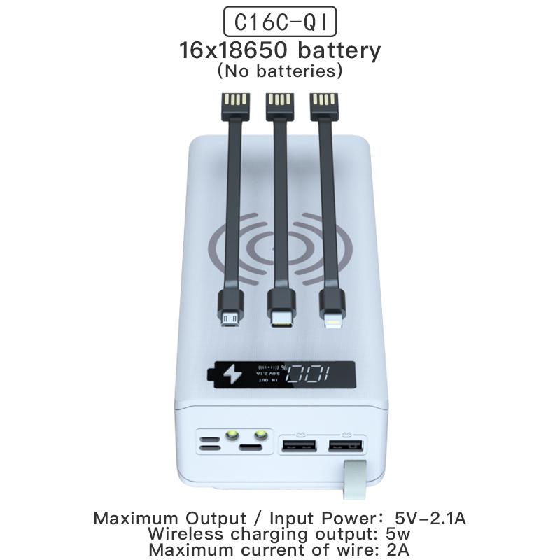 C16C 18650 DIY Power Bank Base с кабелем Micro USB Type C, фонариком, чехлом для быстрого зарядного устройства 18650, держателем для аккумулятора, зарядным устройством