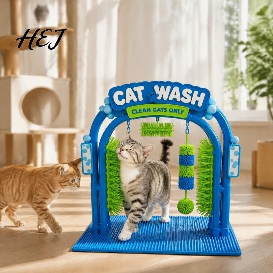 Pet Hair Grooming Kit Cat Wash Station, Self Groomer with Soft Rubbing Brushes, Cleaning Accessories Car Design Massage Scratcher for Indoor