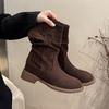 Новый стиль женские ботинки ретро замша средний цилиндр ботильоны удобная резиновая подошва мягкая подошва зимние ботинки большой размер 45