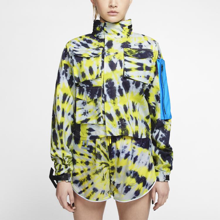 Nike X Off-White съемная куртка с капюшоном совместного бренда с принтом тай-дай Женская верхняя одежда флуоресцентно-желтый CK4808-702