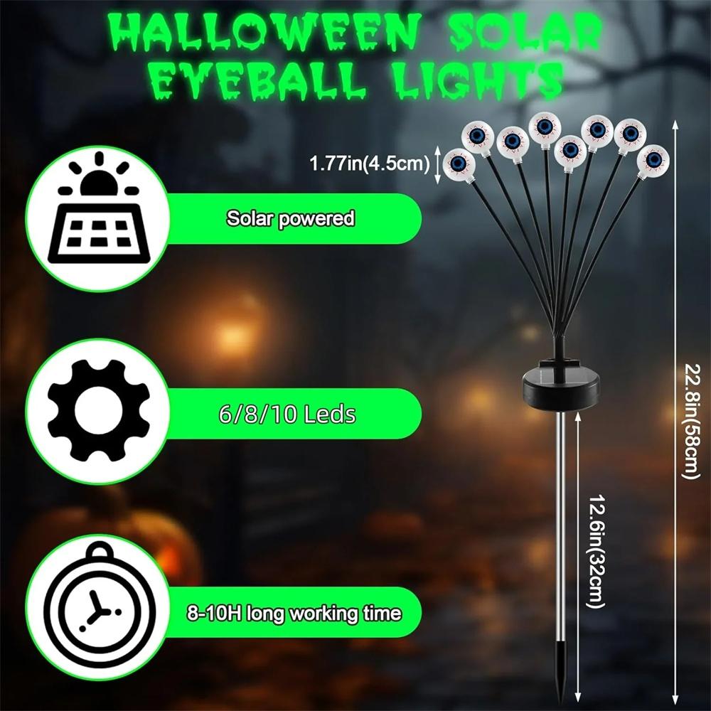 Хэллоуинские солнечные страшные огни-глаза 8 светодиодов, качающиеся огни-светлячки, водонепроницаемые декоративные колышки для двора, сада