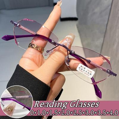 Роскошные женские очки без оправы с алмазной огранкой, очки для пресбиопии, анти-синий свет, очки по рецепту, диоптрии от 0 до +4,0