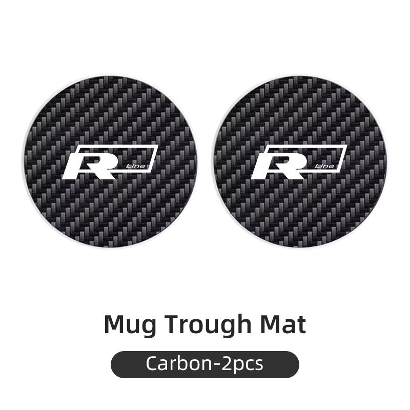 2Pcs Car Leather/Carbon Fiber Water Cup Coasters Anti-Slip Pads For VW R Jetta Sagitar Magotan Passat Tiguan Scirocco Golf 5 7 xn4