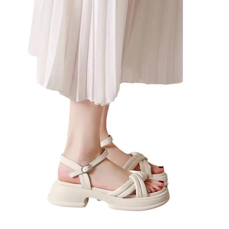 Женские сандалии-гладиаторы Модные сандалии на платформе с перекрестным носком Удобные повседневные женские туфли-буфы Роскошные сандалии на пластинах