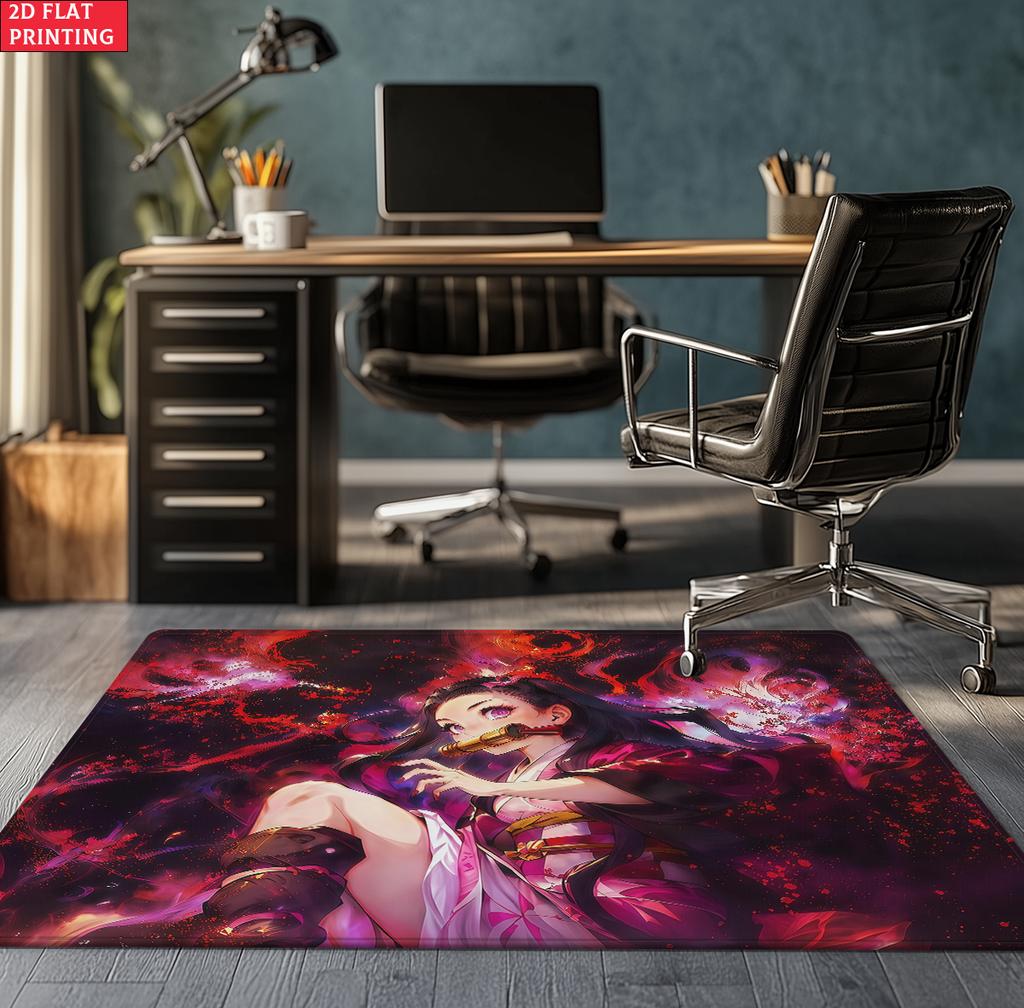 Anime Demon Area Rug, Dark Fire Water Theme Non-slip Floor Mat, Gamer Room Bedroom Decor Carpet, Washable Home Gift