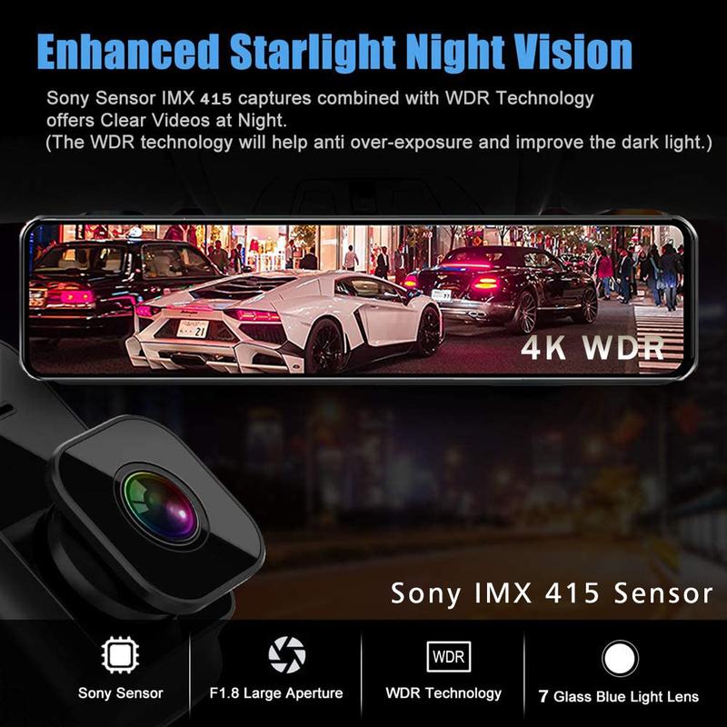 UHD 4K 3840*2160P Car Dvr GPS WIFI Mirror Dash Cam Dual Lens Dashcam IPS Screen Car Camera Drive Recorder Stream RearView Mirror