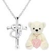 Necklace Cross Heart Diamond March Aquamarine Teddy Bear Pearl White [Sears] P5257-tdt-01-w03