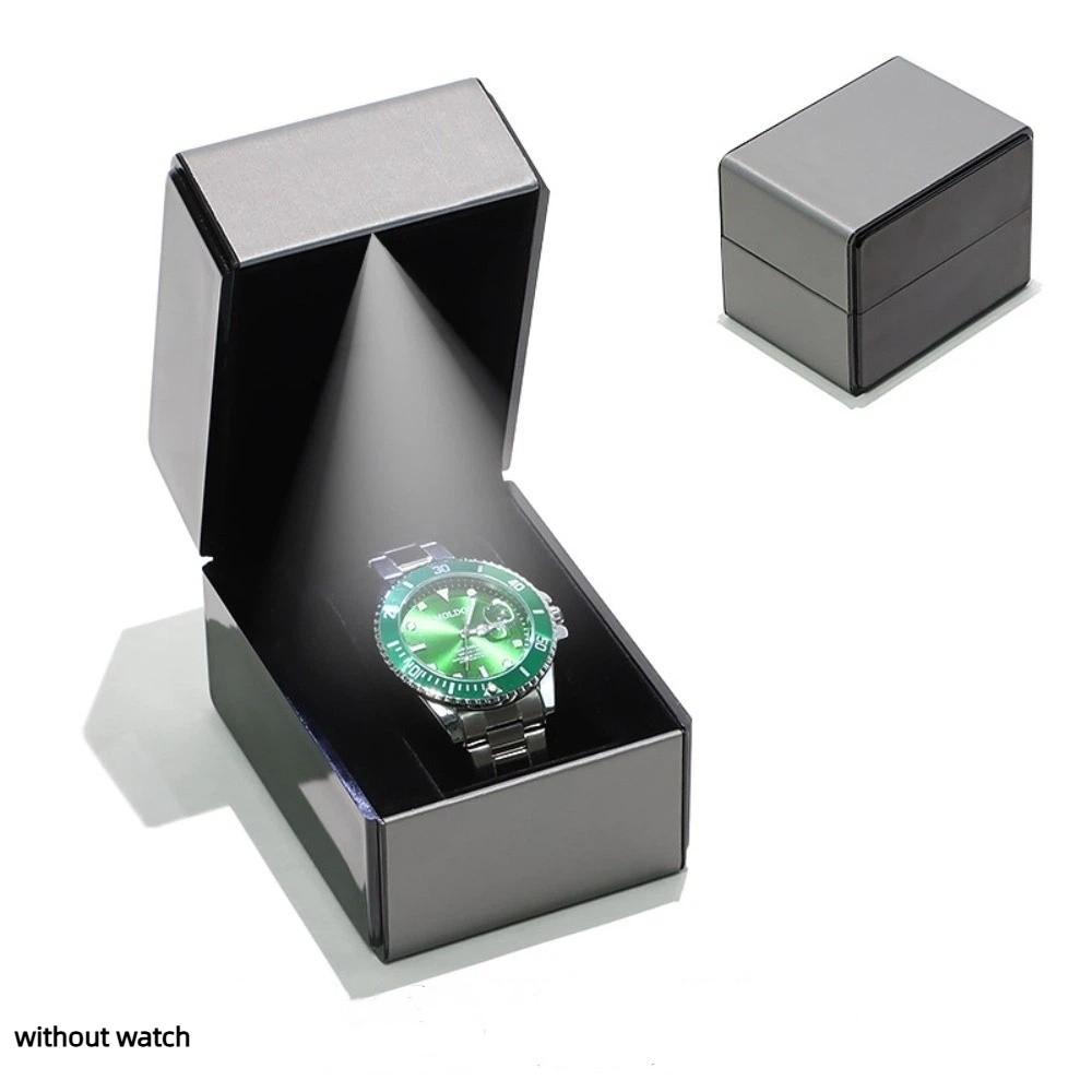 Exquisite PU Leather Watch Box Flip-Top Lid with LED Light Wristwatch Display Case Bracelet Storage Single Watch Gift Box Watch
