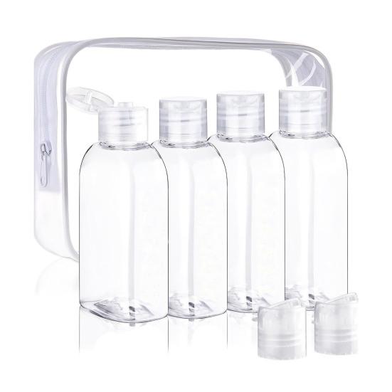 4Pcs Clear Bottles Kit for Toiletries BPA-Free Leak-Proof Refillable Containers for Shampoo Lotion Oils Cream Jars Reusable Travel Accessories