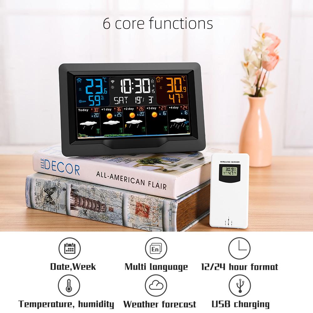 FJ3390TY-A WIFI Smart Weather Station with Clock Indoor and Outdoor Temperature & Humidity Meter