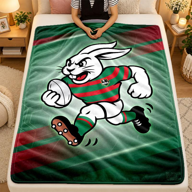 Flannel BlanketSouth Sydney Rabbitohs Warm Soft Throw Blanket for Indoor Sofa Bed Living Room Use