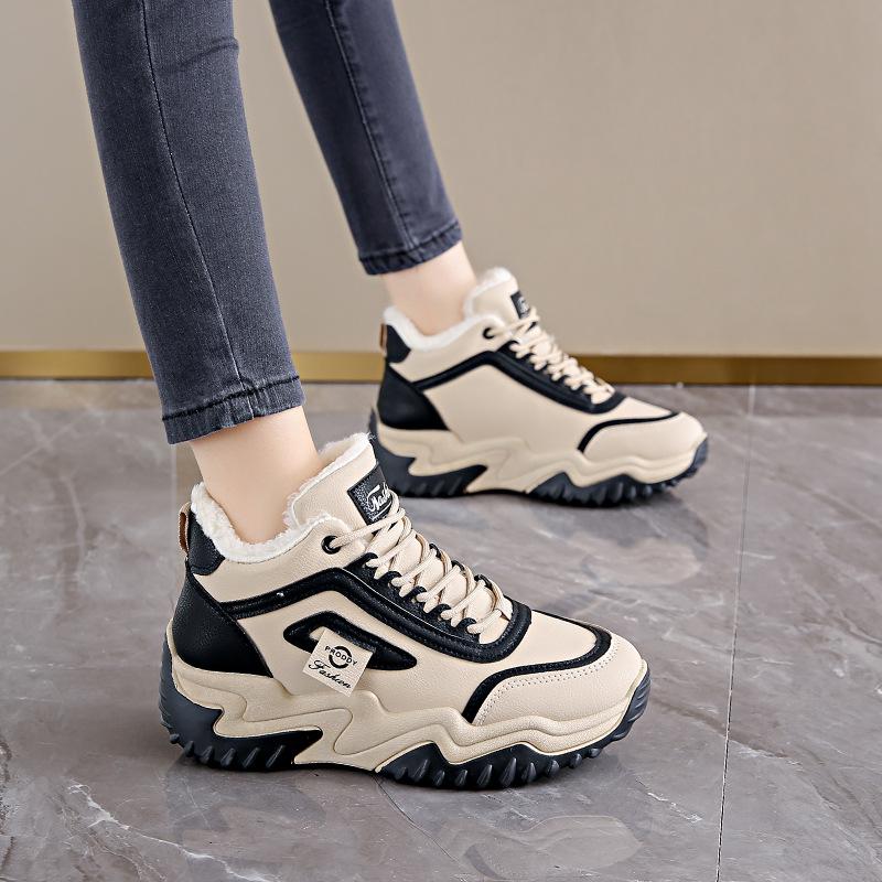 Женские теплые зимние ботинки с защитой от холода, утепленные, на толстой подошве, с увеличением роста, нескользящие, износостойкие, для активного отдыха, тренировок, бега, хлопковые ботинки