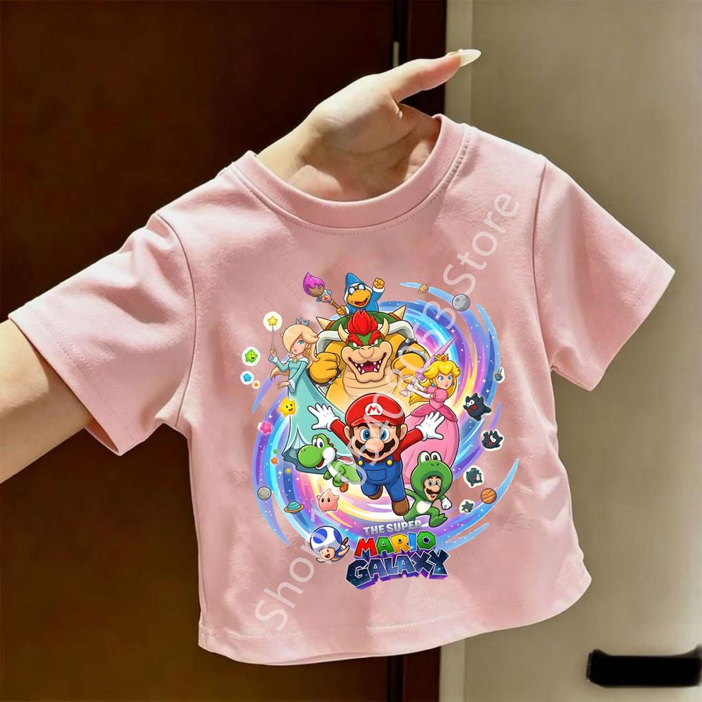 Super Marios Tshirt for Children Cartoon Anime Clothes Round Collar Clothing Short Sleeve Kid Summer Tee Top