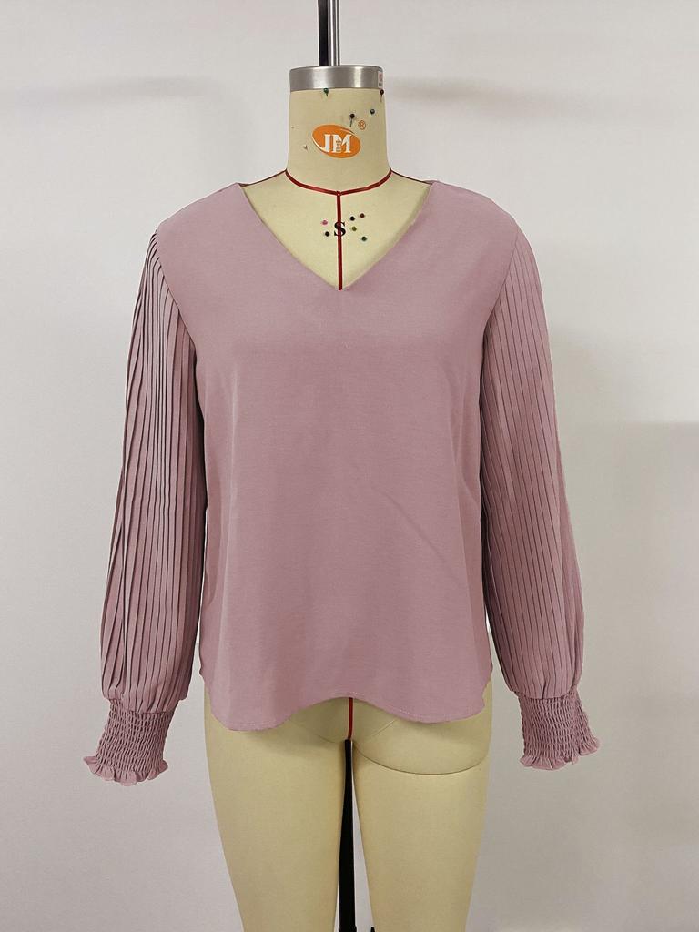 2025 Women's Solid Color Shirt with Pleated Lantern Sleeves Casual Office Tops for Spring Autumn Hot Sale