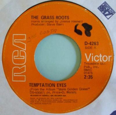 7-дюймовая пластинка GRASS ROOTS - Temptation Eyes / Keeping Me Down D4263 RCA Victor 1971 Канада Рок Б/У