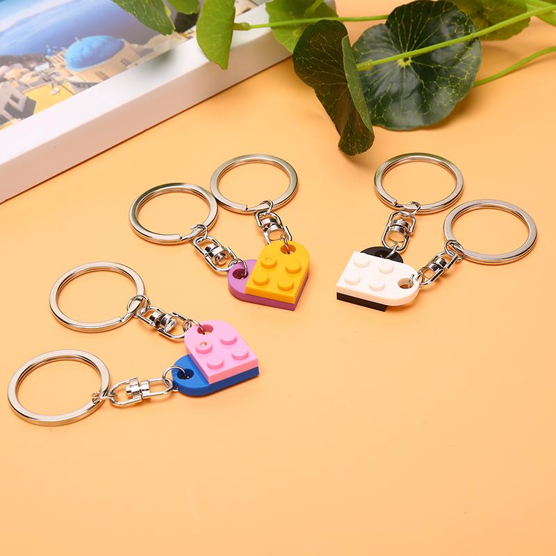 2Pcs Love Heart Brick Keychain For Couples Friendship Birthday Jewelry Gift