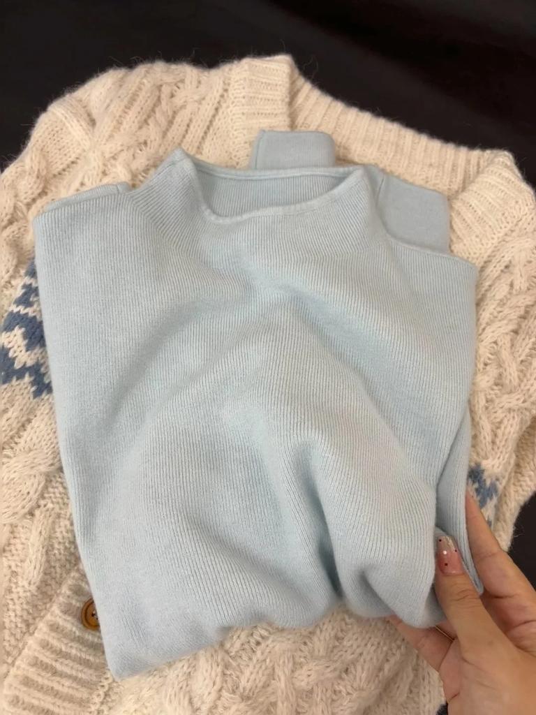 Мягкое омоложение и отбеливание Тонкий воротник-стойка Свитер с длинными рукавами для ношения под одеждой Женский весенний популярный мягкий восковой базовый топ Универсальный