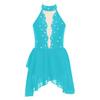 Kids Girls Rhinestone Lyrical Dance Costume Sheer Mesh Patchwork Sleeveless Irregular Hem Dress Dancewear